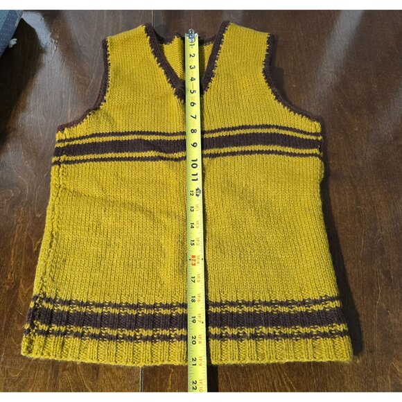 Vtg Handmade Wool Vest Size Small Yellow Brown Striped V-Neck Knit Top Retro 70s - Picture 6 of 7